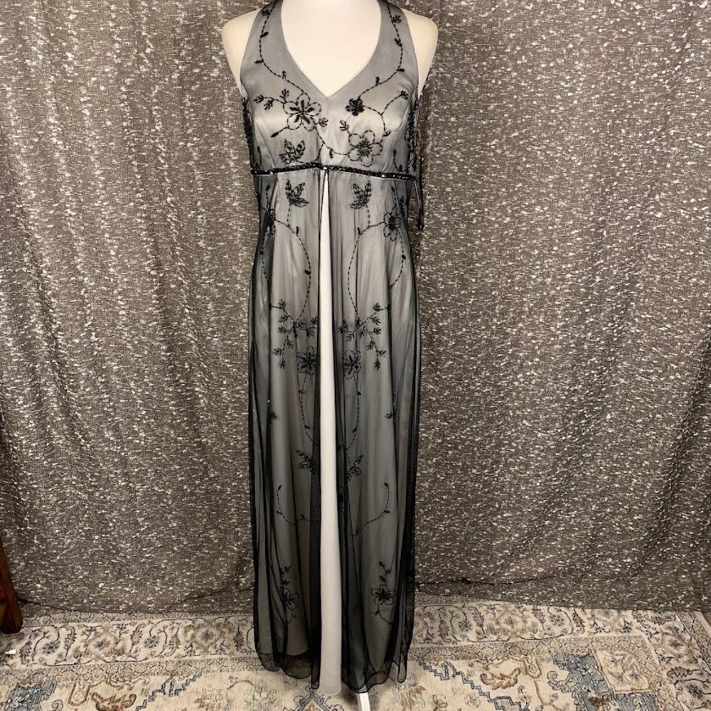 Betsy Adam Ombré Beaded Halter Gown Prom Dress Mesh Whimsigoth Fairy Y2K Size 12